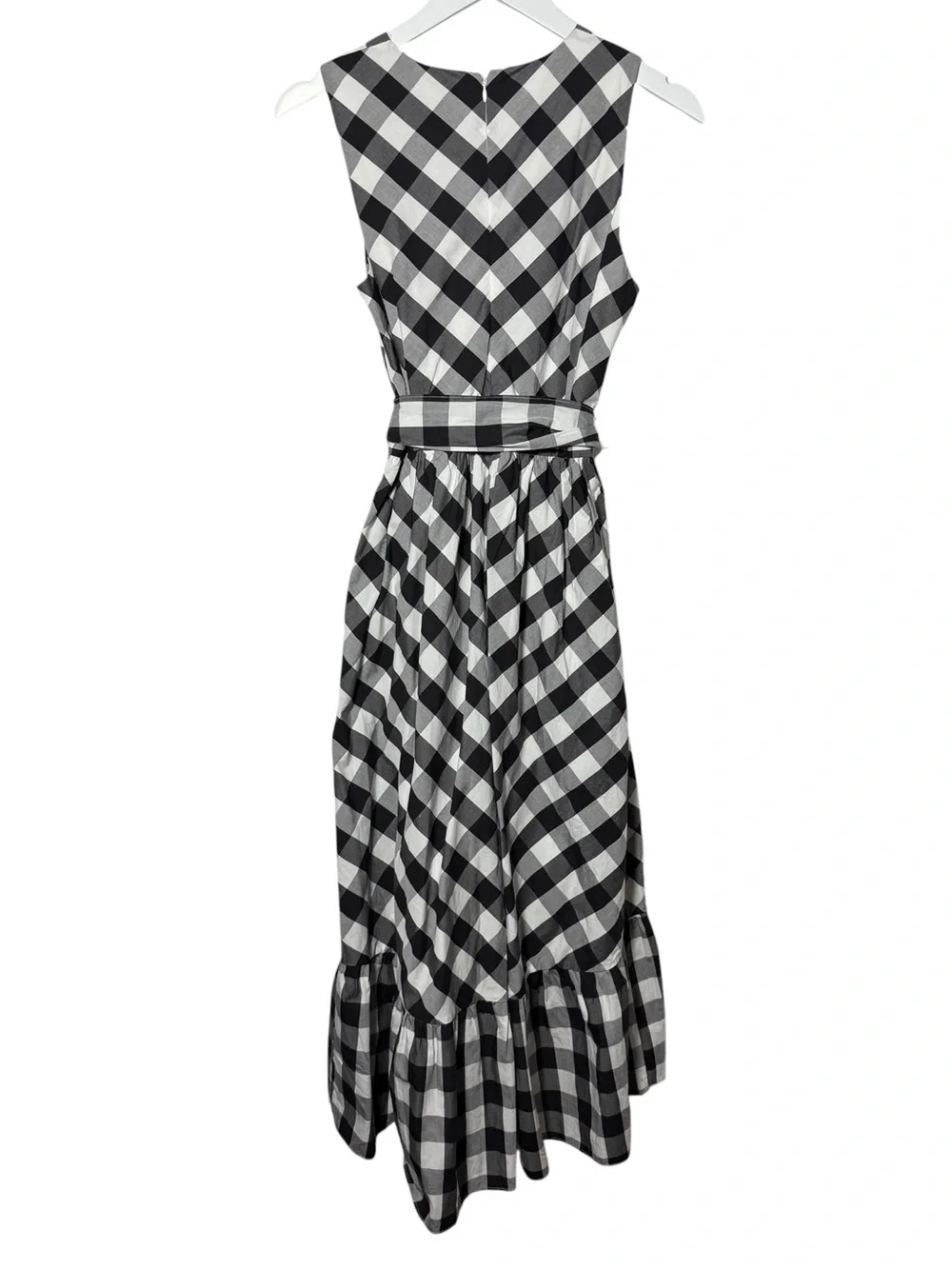J. Crew Sleeveless Faux Wrap Dress in Gingham Cotton Poplin Size 8 Black White - Picture 4 of 11